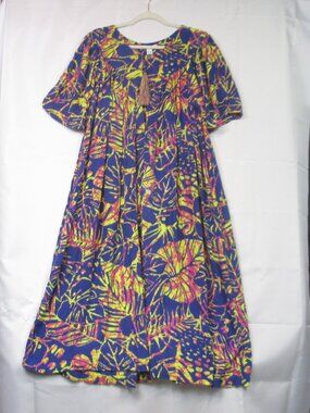 Go Softly Patio Dress Womens Size M Batik Kaftan Muumuu House Pockets Zip Boho